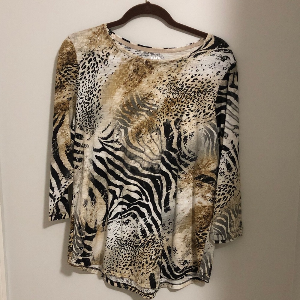 Alia Women's Animal Print Scoop Neck Top in Black, Tan and Cream